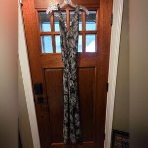 Michael Kors Black and White Leaf sleeveless jumpsuit with pockets